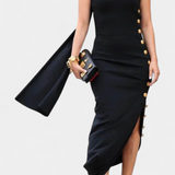 Vestido Asimétrico de Aphrodite con Elegantes Botones Dorados Decorativos