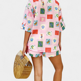 Conjunto de Camisa y Shorts Rosa con Estampado Mariluz para un Estilo Chic y Casual