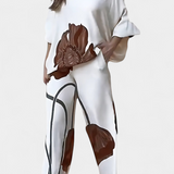 Conjunto Floral de Dos Piezas Sybella con Hombro Descubierto y Pantalón Recto Elegante y Cómodo