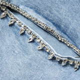 Jeans Evian Ripped Straight-Leg con Elegantes Rhinestones