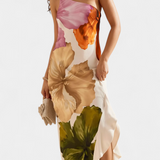 Almudena Vestido Elegante de Patchwork y Cuello Asimétrico para un Estilo Sofisticado