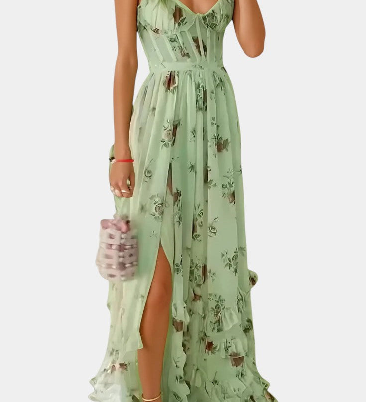 Vestido Maxi Luna con Corsé Floral y Silueta Elegante para una Look Sofisticado
