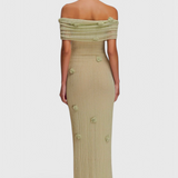 Barbara Vestido Maxi de Punto Off-Shoulder Elegante y Confortable