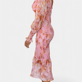 Vestido Midi Floral Carly con Cintura Fruncida y Mangas Vaporosas - Elegancia y Estilo para Cada Ocasión