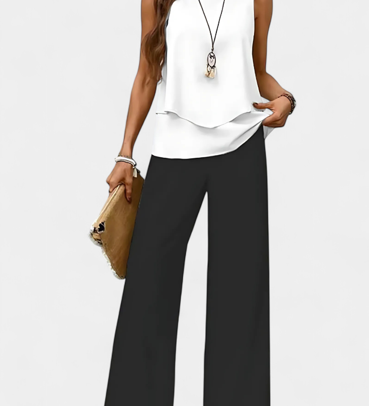 Conjunto Boho Elegante Sin Mangas de Martina con Pantalón Recto Estampado para un estilo sofisticado