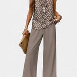 Conjunto Boho Elegante Sin Mangas de Martina con Pantalón Recto Estampado para un estilo sofisticado
