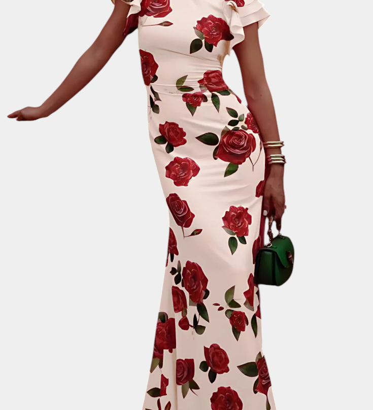 Vestido Qipao Mayra con Encantador Estampado de Rosas para un Toque Elegante
