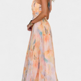 Vestido Alaia con Estampado Aquarelle y Elegante Cuello Halter