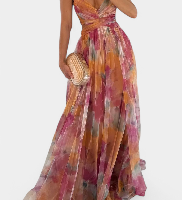 Ingrid Vestido Maxi Floral con Elegante Escote en V