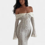 Elegante vestido maxi off-shoulder de encaje Rosalie para un estilo sofisticado