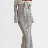 Elegante vestido maxi off-shoulder de encaje Rosalie para un estilo sofisticado