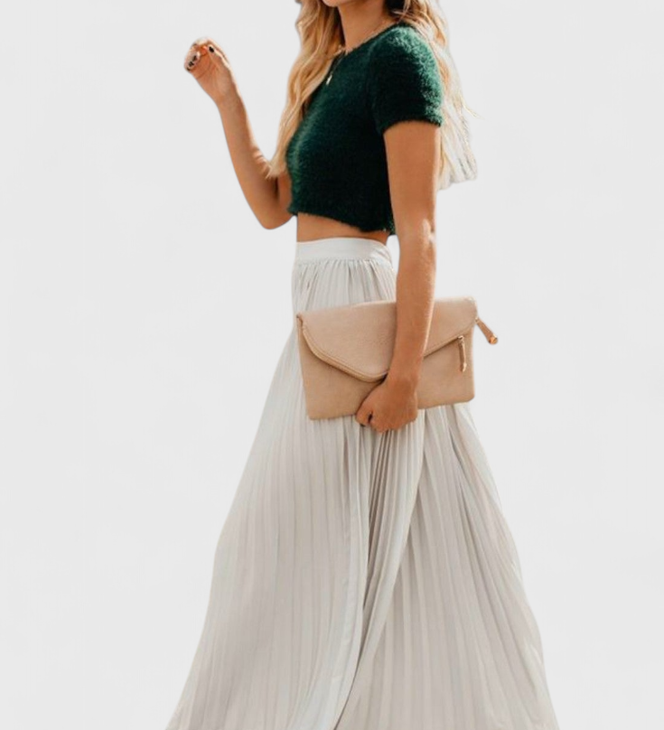 Elegante Falda Larga Plisada de Talle Alto para un Estilo Sofisticado