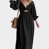 Elegante vestido de dos niveles Petra con cuerpo fruncido y mangas abullonadas para un estilo sofisticado