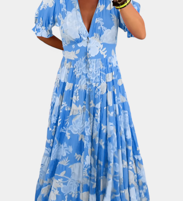 Lina Vestido Floral Elegante con Escote en V para un Look Confortable y Sofisticado