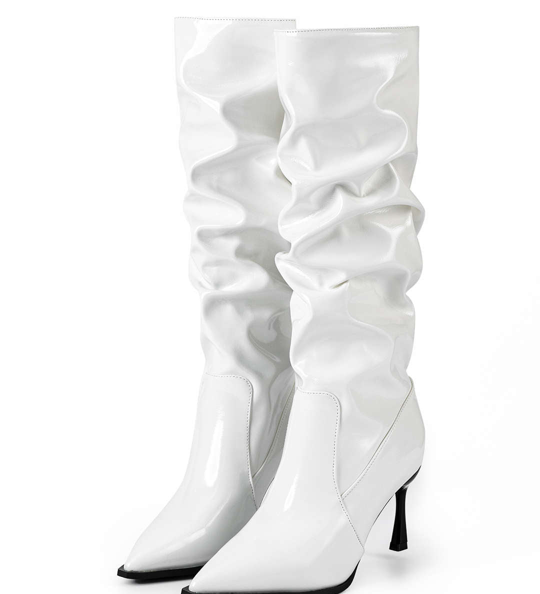 Elegantes Botas de Cuero Sintético con Pliegues y Punta Afilada para un Estilo Sofisticado