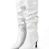 Elegantes Botas de Cuero Sintético con Pliegues y Punta Afilada para un Estilo Sofisticado