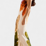 Almudena Vestido Elegante de Patchwork y Cuello Asimétrico para un Estilo Sofisticado