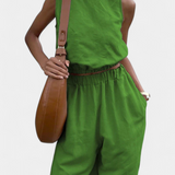 Conjunto de Algodón y Linho Portia con Diseño de Abertura Lateral para Comodidad y Estilo