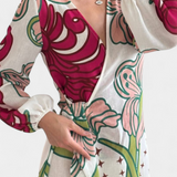 Fana Vestido Cruzado con Estampado Floral y Lazo Ajustable en la Cintura