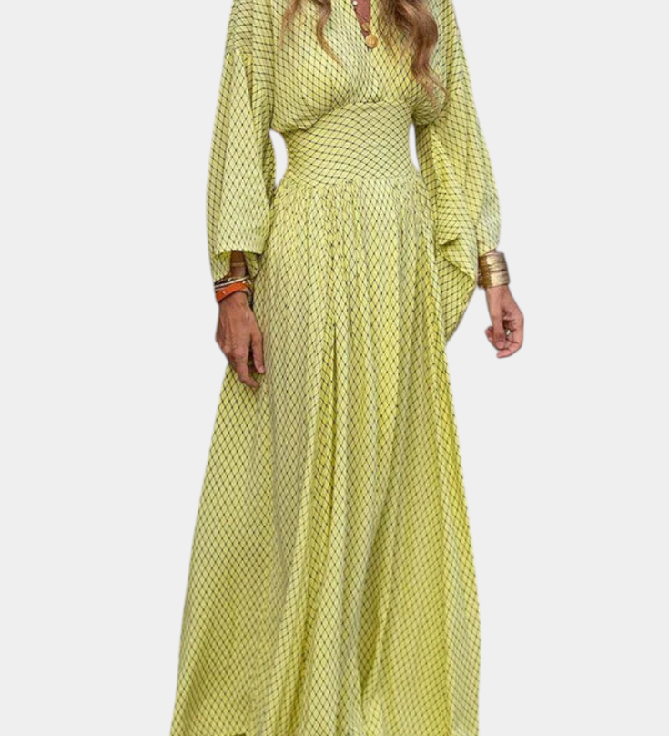 Vestido Maxi Geométrico Anelia con Encantador Escote en V