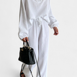 Conjunto de Algodón de 2 Piezas con Elegante Escote en V