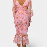 Vestido Midi Floral Carly con Cintura Fruncida y Mangas Vaporosas - Elegancia y Estilo para Cada Ocasión