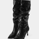 Elegantes Botas de Cuero Sintético con Pliegues y Punta Afilada para un Estilo Sofisticado