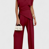 Conjunto Sofía de Hombros Asimétricos y Drapeados Elegantes