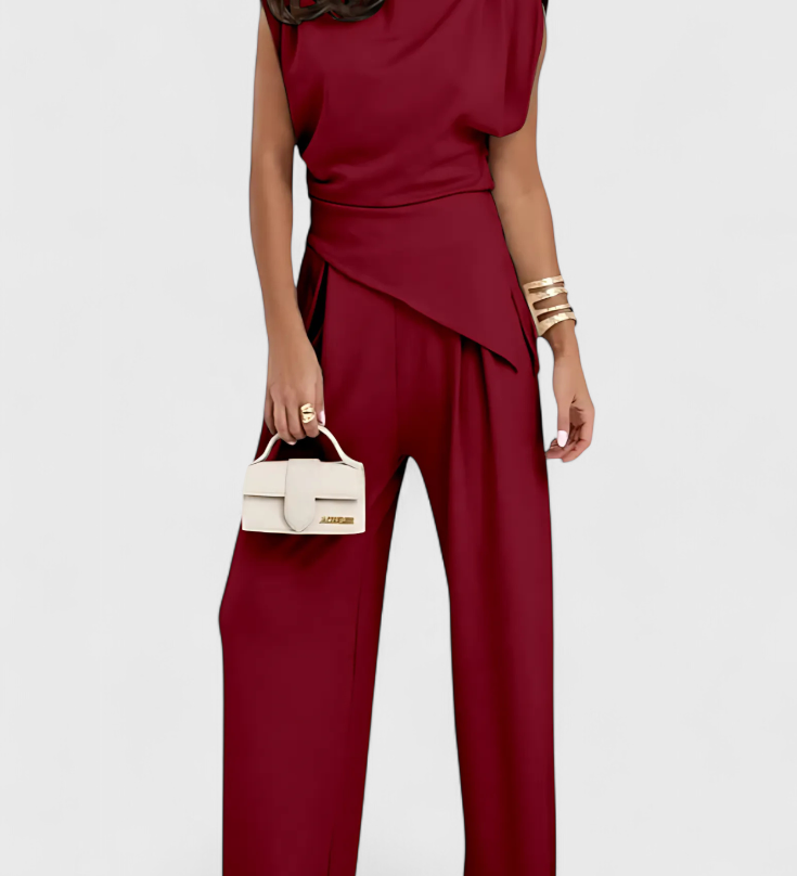 Conjunto Sofía de Hombros Asimétricos y Drapeados Elegantes