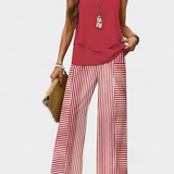 Conjunto Boho Elegante Sin Mangas de Martina con Pantalón Recto Estampado para un estilo sofisticado