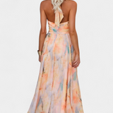 Vestido Alaia con Estampado Aquarelle y Elegante Cuello Halter