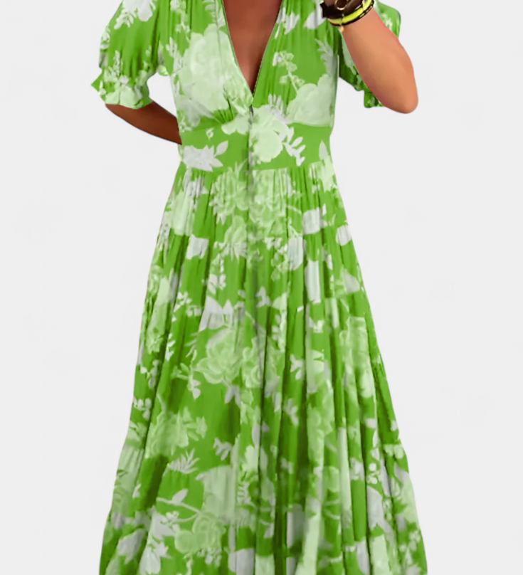 Lina Vestido Floral Elegante con Escote en V para un Look Confortable y Sofisticado