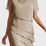 Mia Elegante Vestido de Gasa y Algodón con Detalles de Flecos