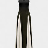 Elegante vestido maxi bicolor con tirantes finos para un estilo sofisticado