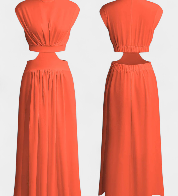 Elegante Conjunto Largo Jocelyn con Escote Alto y Detalle de Abertura Lateral para un look Minimalista y Sofisticado