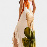 Almudena Vestido Elegante de Patchwork y Cuello Asimétrico para un Estilo Sofisticado