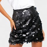Elegante Mini Falda de Lentejuelas Veena en Negro, Dorado o Plata