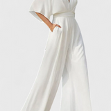 Isaura Mono Largo Elegante con Pierna Ancha y Escote en V - Look Sofisticado y Moderno