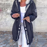Abrigo casual con capucha y cordón con estampado de letras