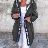 Abrigo casual con capucha y cordón con estampado de letras