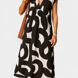 Vestido Casual Asela con Estilo en Escote en V y Estampado Mixi para un Look Moderno