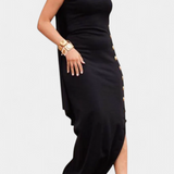 Vestido Asimétrico de Aphrodite con Elegantes Botones Dorados Decorativos