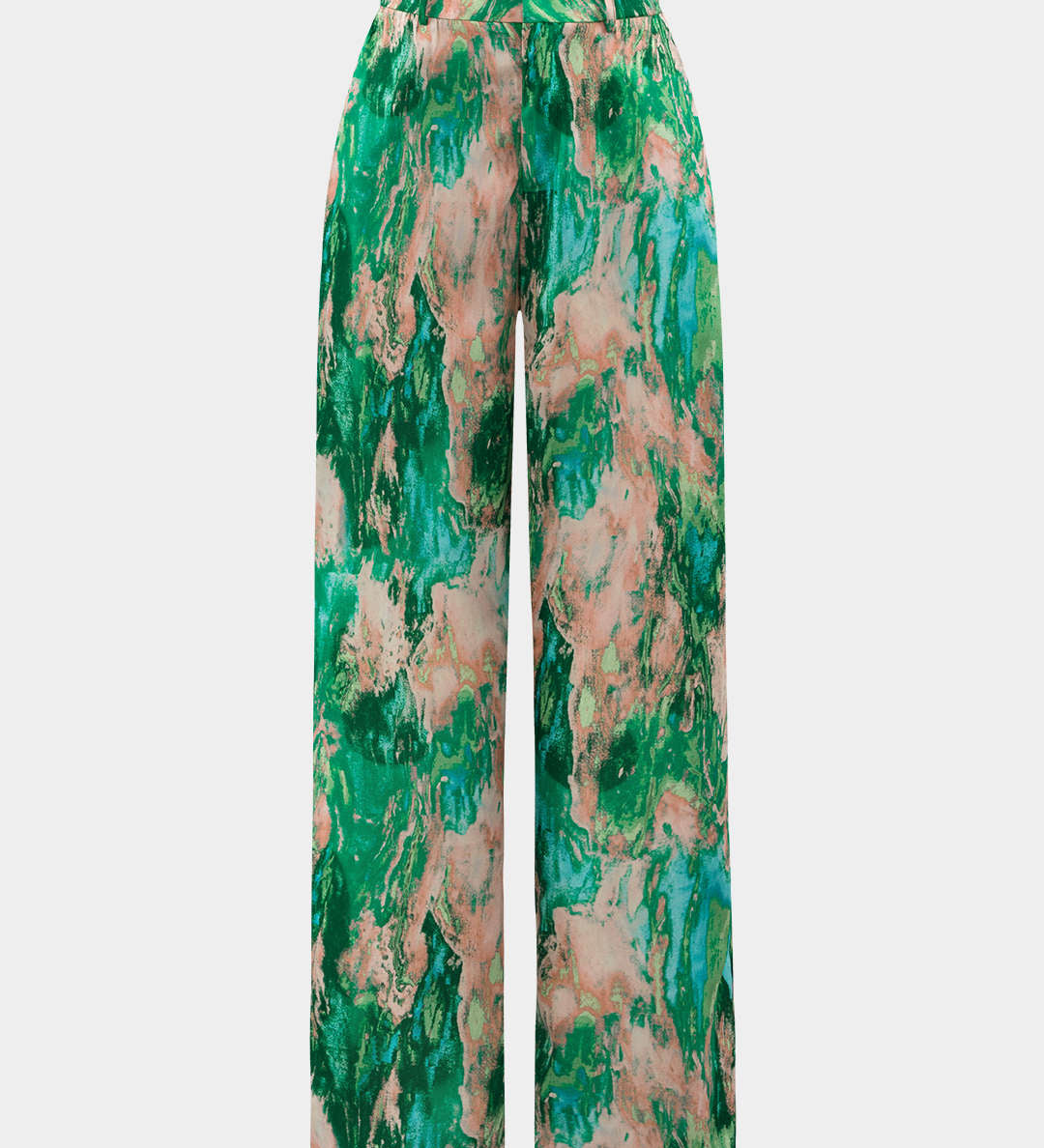 Inna Pantalones Rectos de Cintura Alta con Elegante Estampado de Mármol