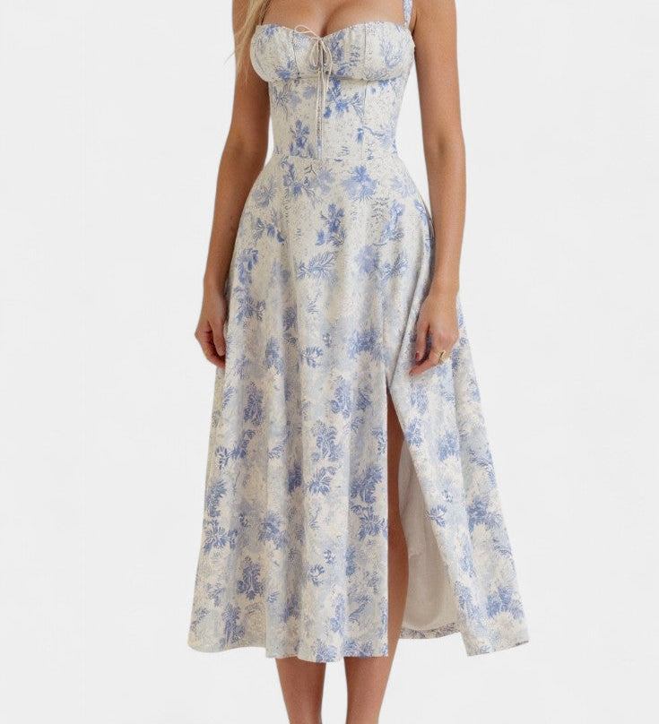 Elegante vestido midi en línea A con corsé para un estilo sofisticado