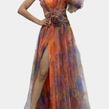 Amelie Vestido Maxi Asimétrico de Un Hombro con Diseño Artístico para un Estilo Elegante