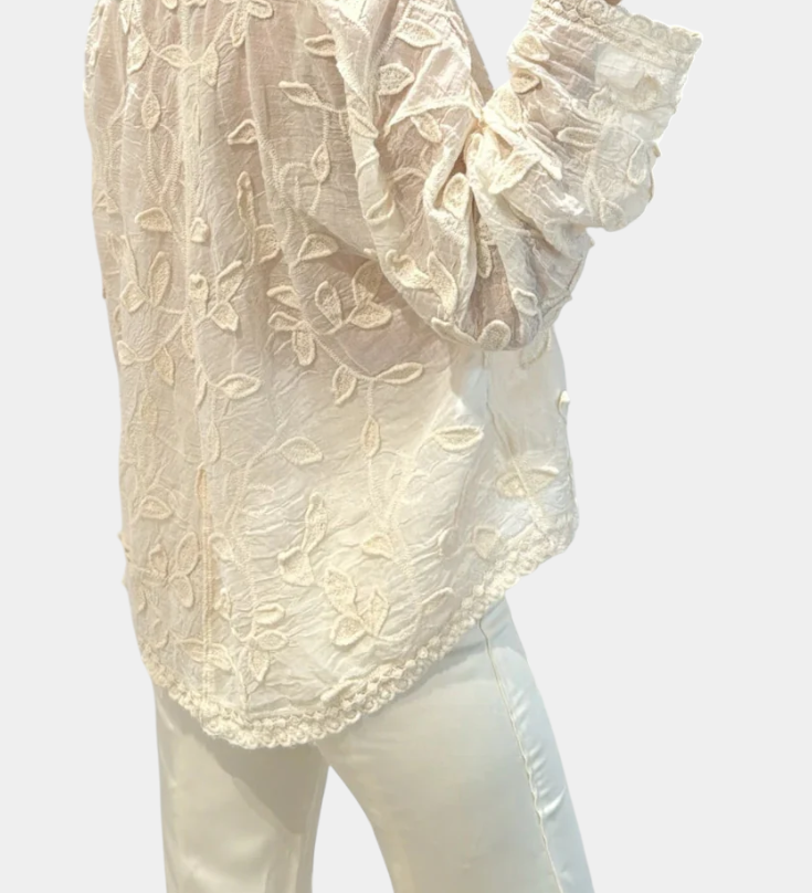 Camisa de Encaje Bordado Prairie - Estilo Rústico y Elegante