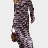 Vestido Largo Geométrico Brisa con Abertura y Escote en V - Elegancia y Estilo Sin Esfuerzo
