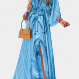 Vestido Maxi Joelle con Diseño Arcoíris, Escote en V y Manga Murciélago, Perfecto para Llevar con Estilo