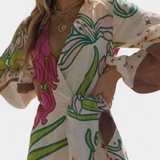 Fana Vestido Cruzado con Estampado Floral y Lazo Ajustable en la Cintura