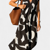 Vestido Casual Asela con Estilo en Escote en V y Estampado Mixi para un Look Moderno
